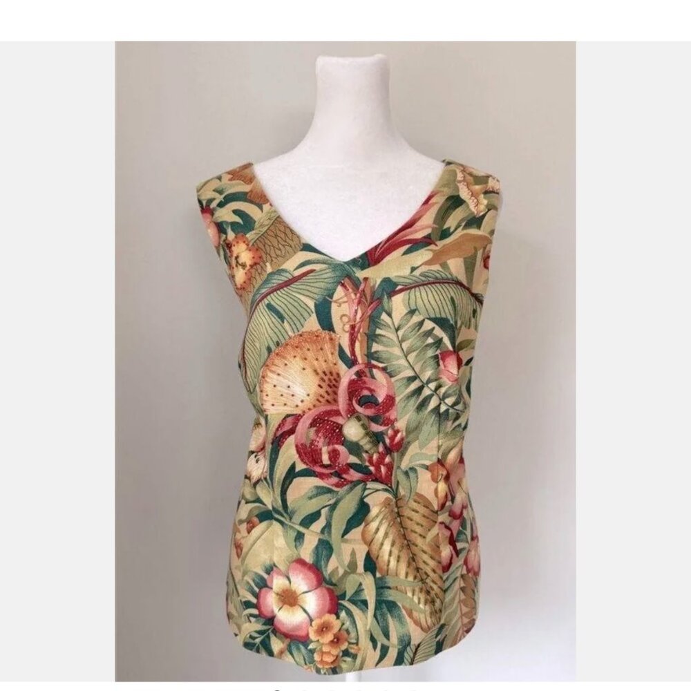 Ultra Dress New York Sz 12 Beaded Tropical Print Sleeveless Vintage Top